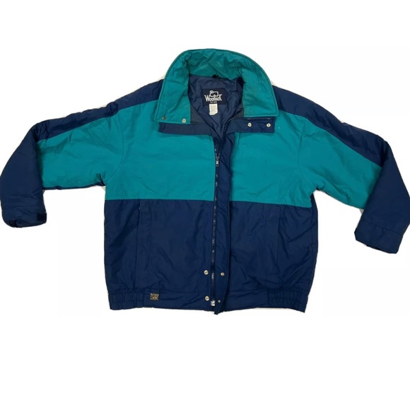 Vintage Woolrich Navy Teal Blue Thinsulate Thermal Jacket Coat Made In USA Large - Picture 1 of 6